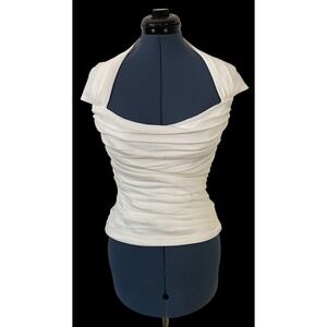 Vtg Tadashi Collection White Ruched Portrait Neckline Evening Top Formal Y2K 4